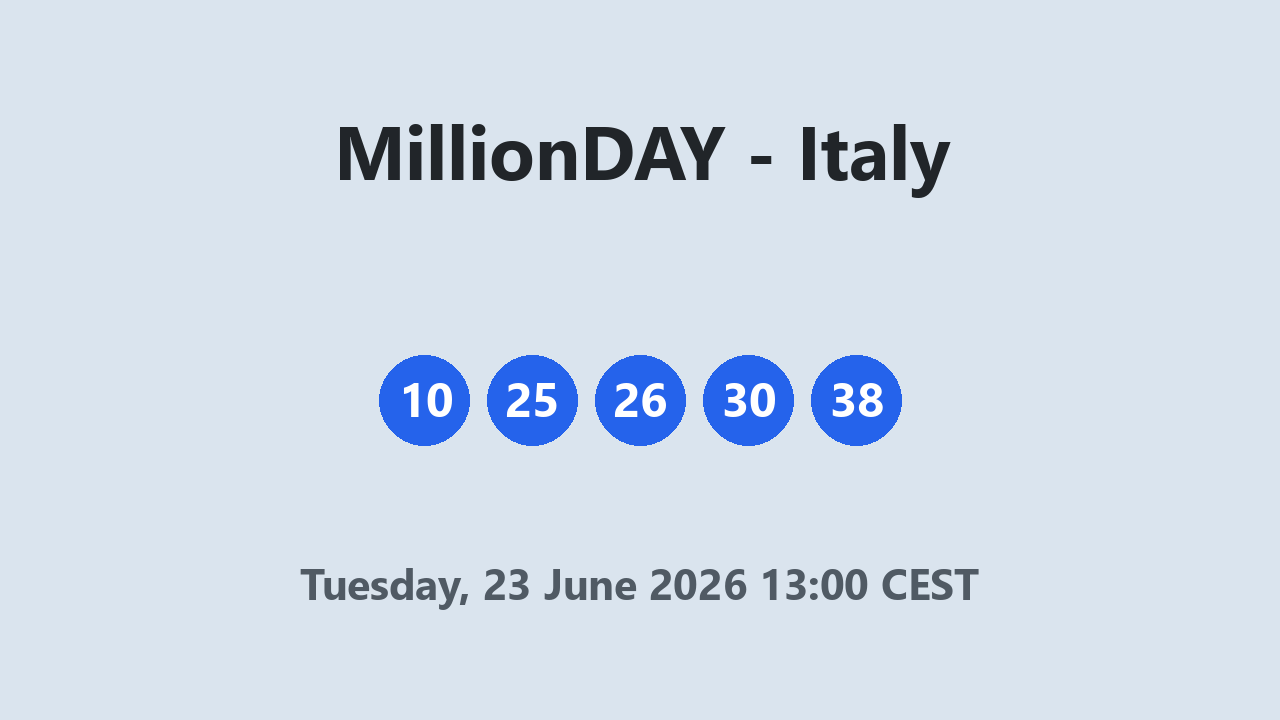 MillionDAY results 23 June 2026 13:00 CEST