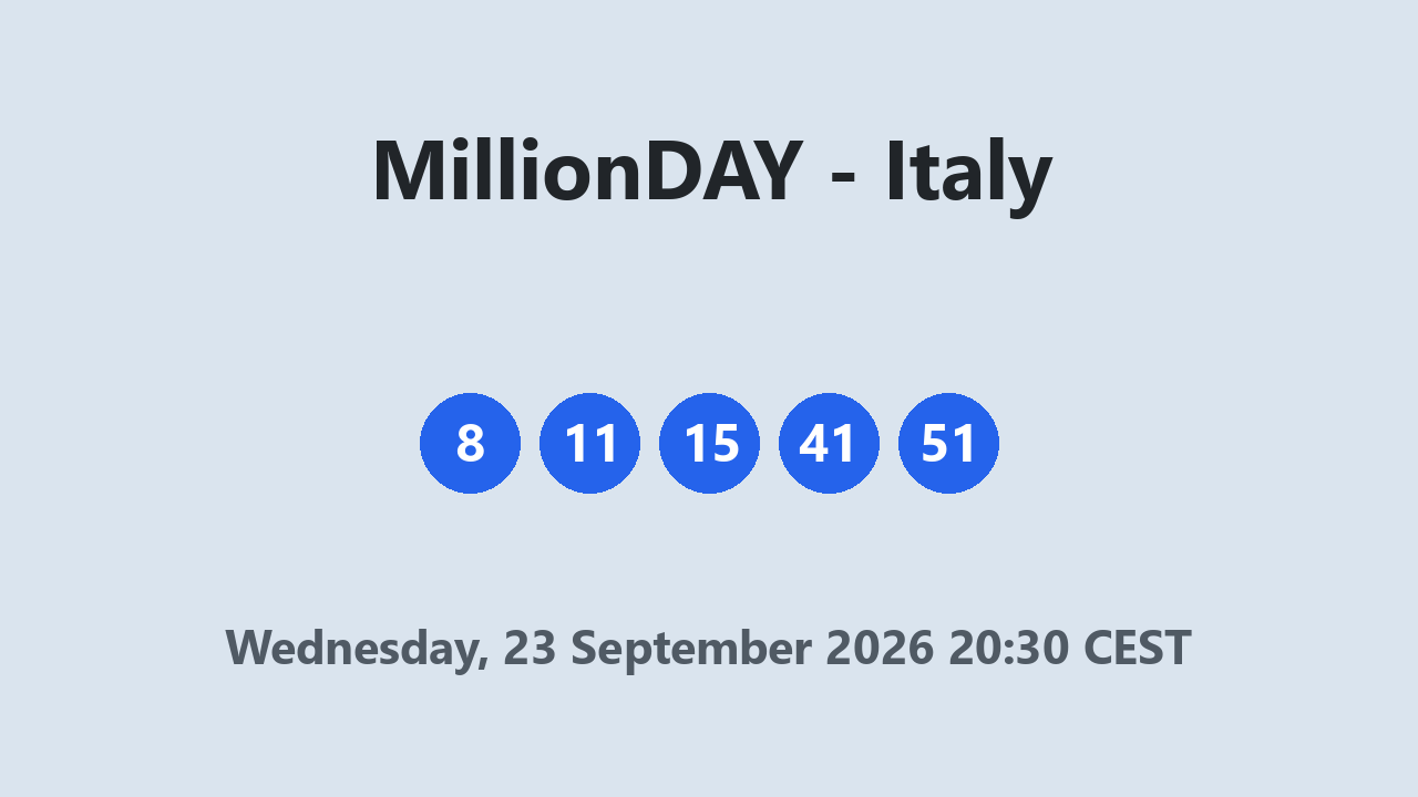 MillionDAY results 23 September 2026 20:30 CEST