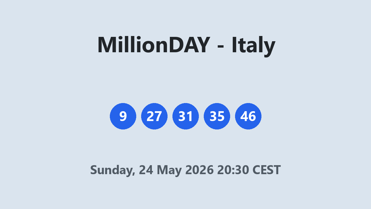 MillionDAY results 24 May 2026 20:30 CEST
