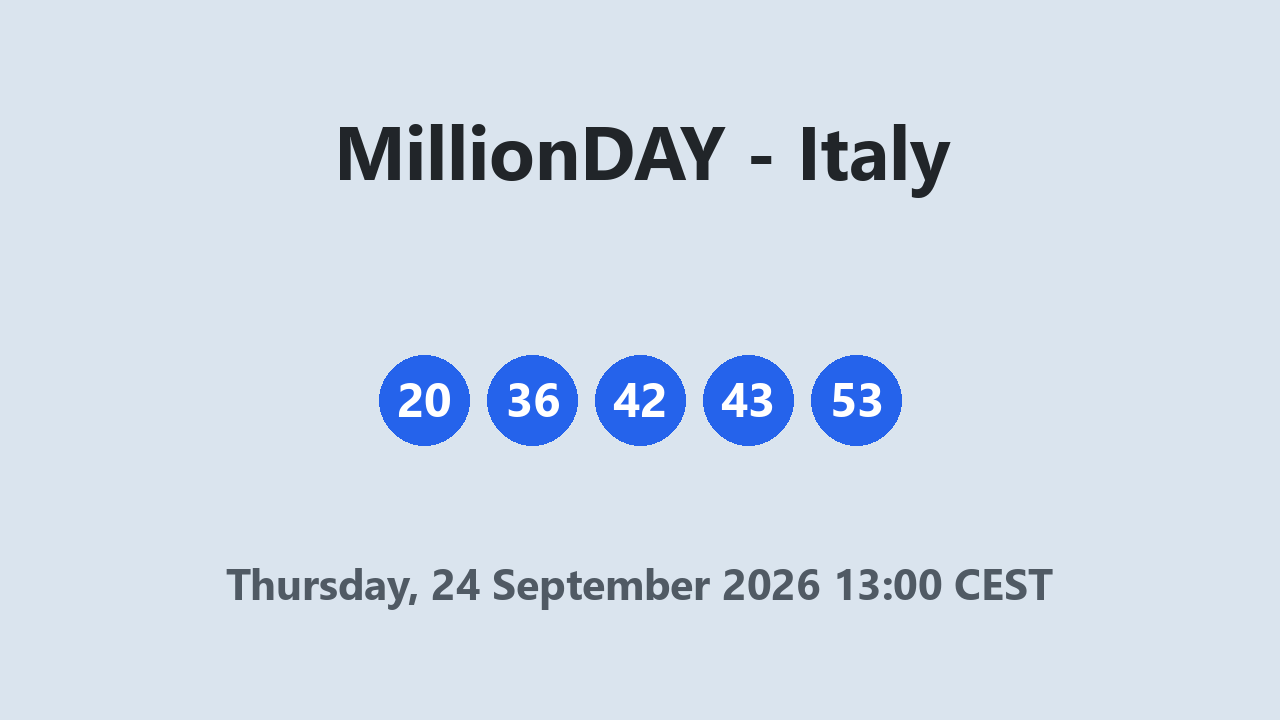 MillionDAY results 24 September 2026 13:00 CEST