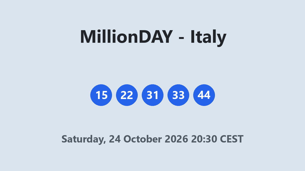 MillionDAY results 24 October 2026 20:30 CEST