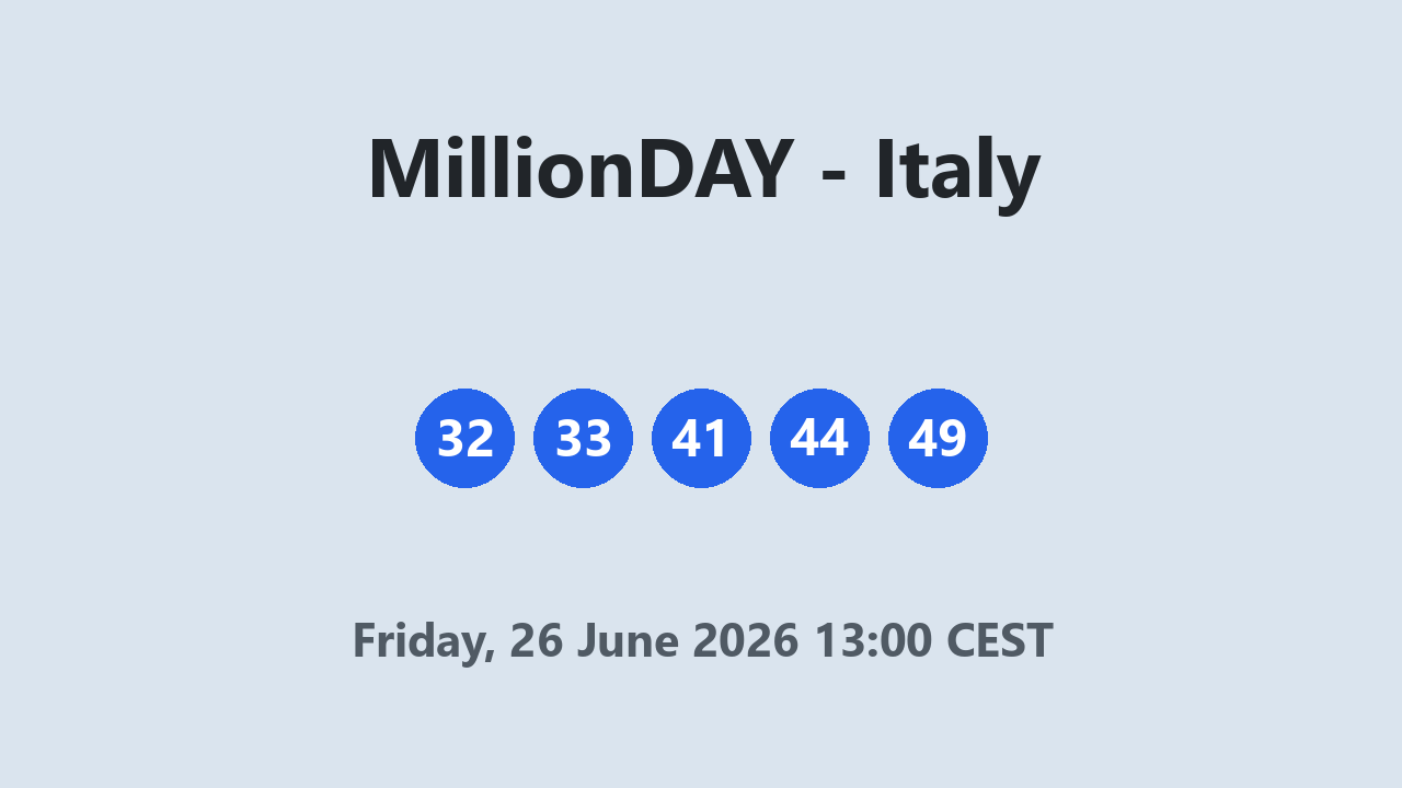 MillionDAY results 26 June 2026 13:00 CEST