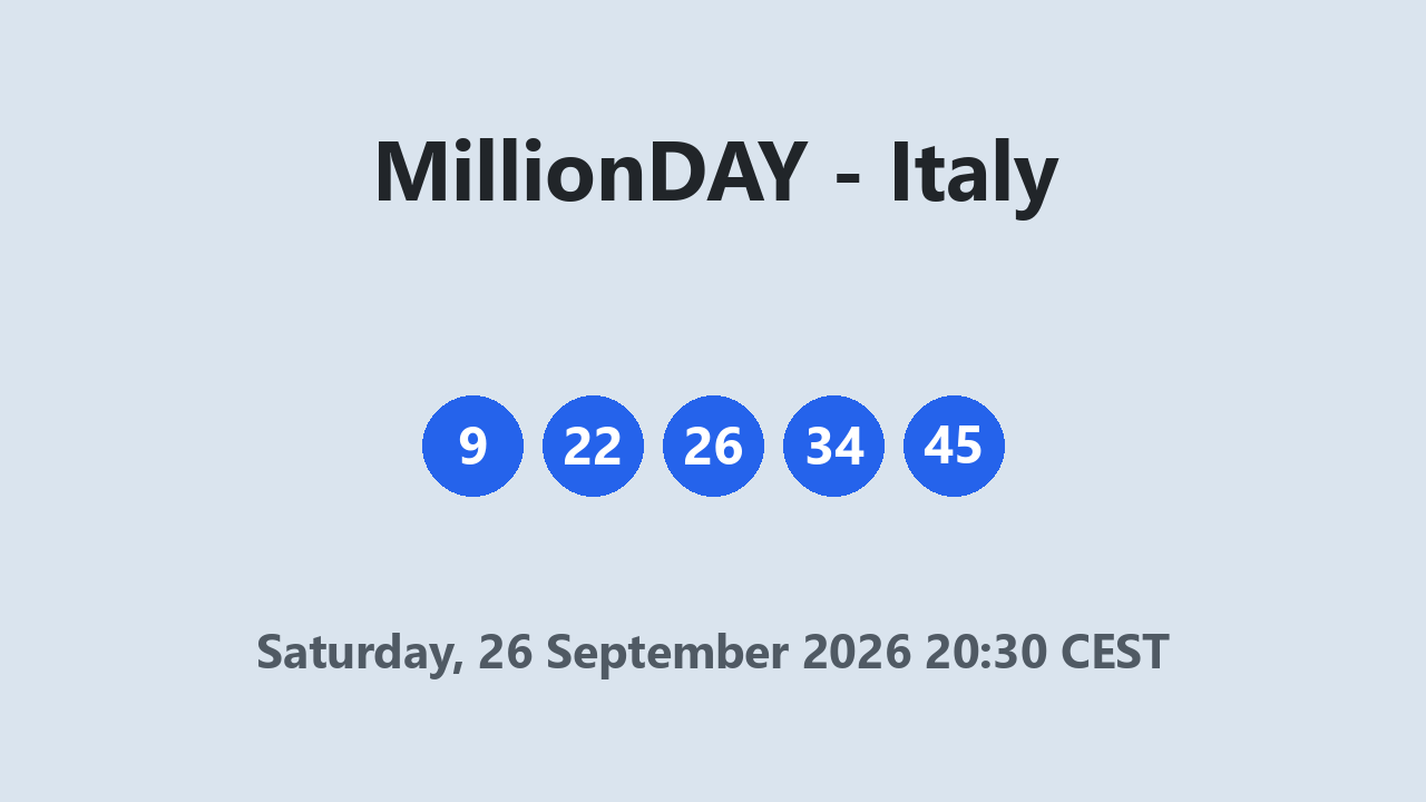 MillionDAY results 26 September 2026 20:30 CEST