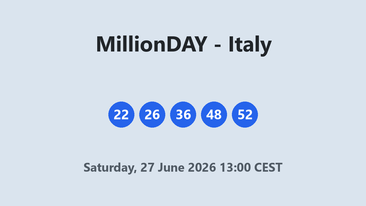 MillionDAY results 27 June 2026 13:00 CEST