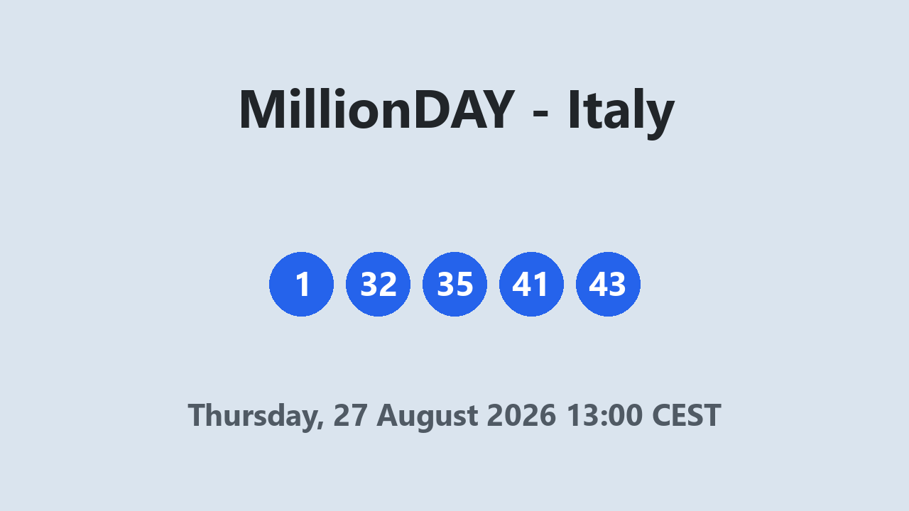 MillionDAY results 27 August 2026 13:00 CEST