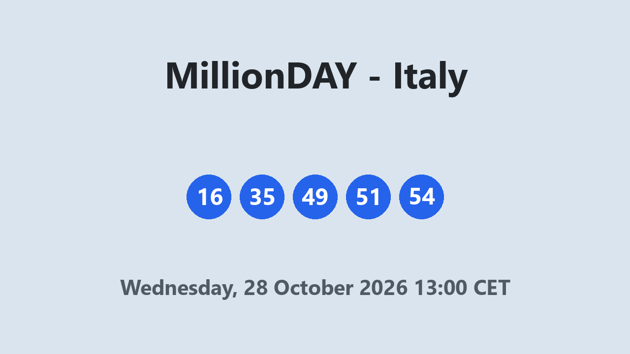 MillionDAY results 28 October 2026 13:00 CET