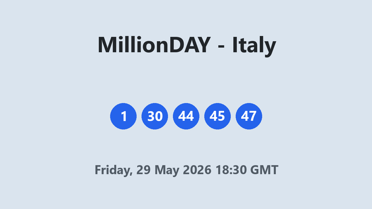 MillionDAY results 29 May 2026 18:30 GMT