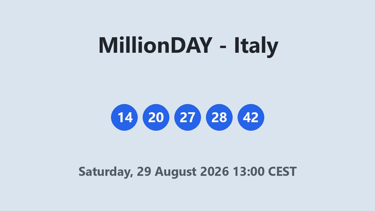 MillionDAY results 29 August 2026 13:00 CEST