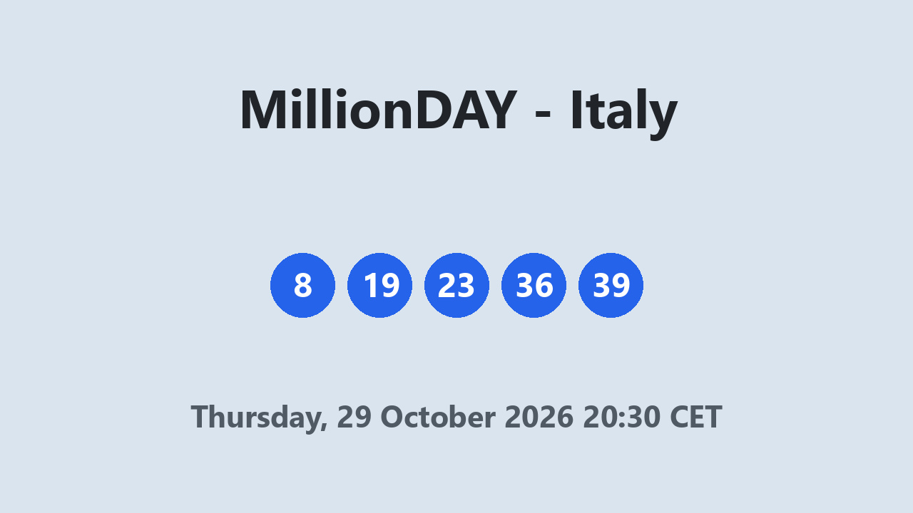 MillionDAY results 29 October 2026 20:30 CET