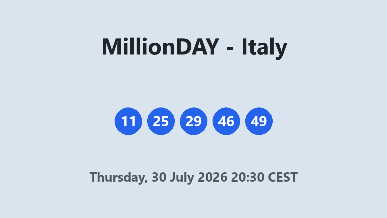 MillionDAY results 30 July 2026 20:30 CEST