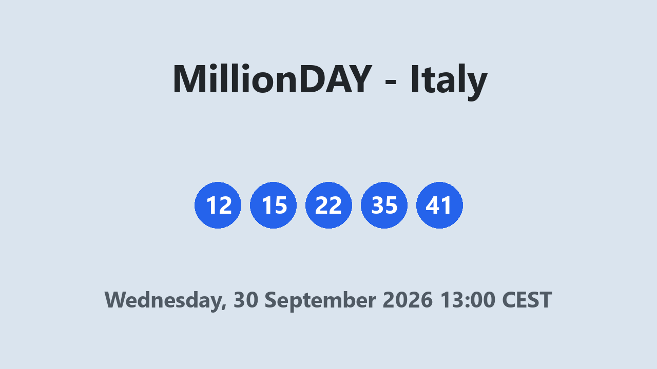 MillionDAY results 30 September 2026 13:00 CEST