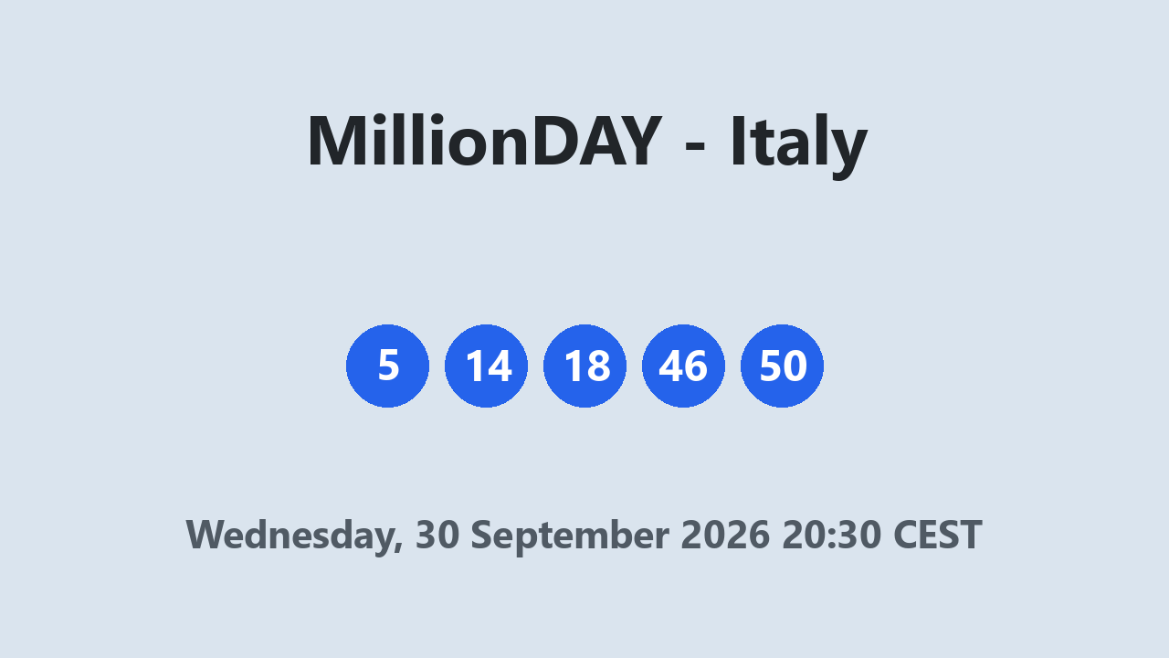 MillionDAY results 30 September 2026 20:30 CEST