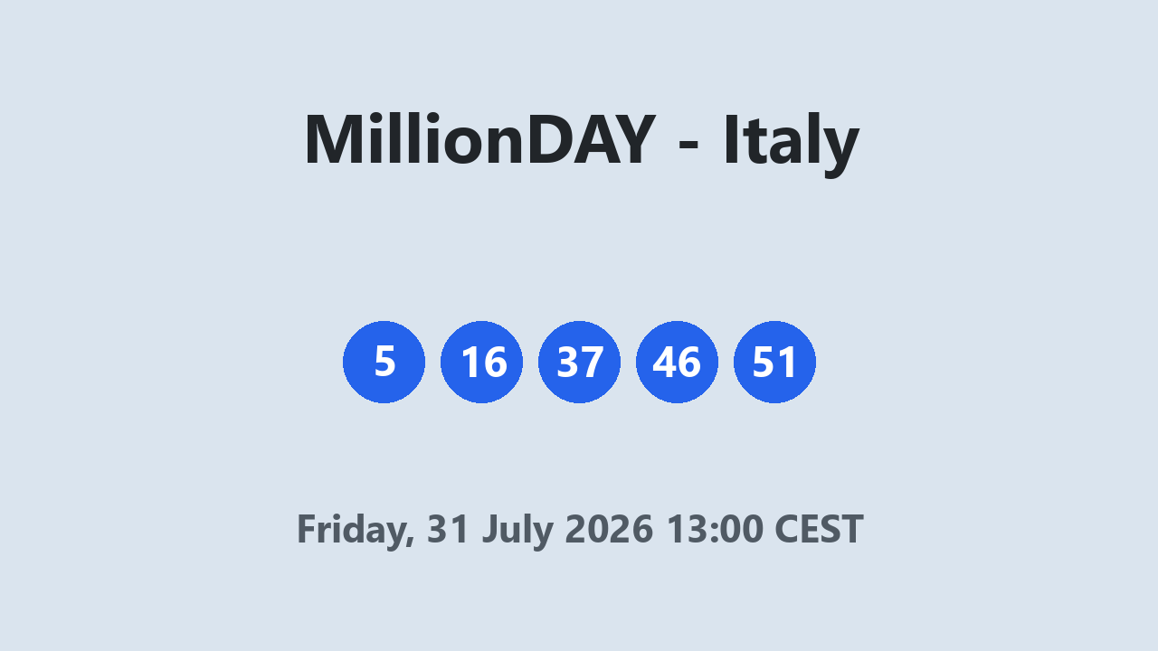 MillionDAY results 31 July 2026 13:00 CEST