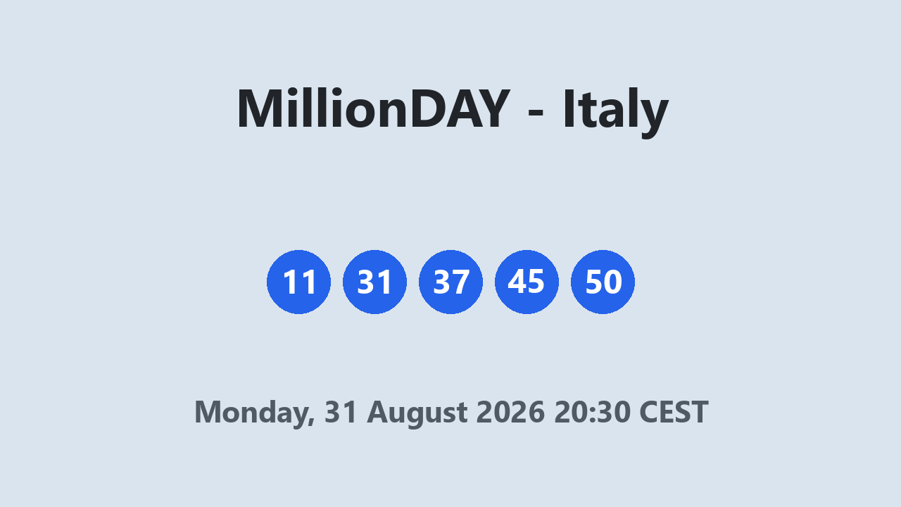 MillionDAY results 31 August 2026 20:30 CEST