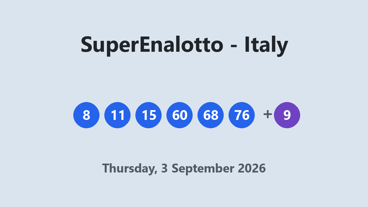 SuperEnalotto results 3 September 2026