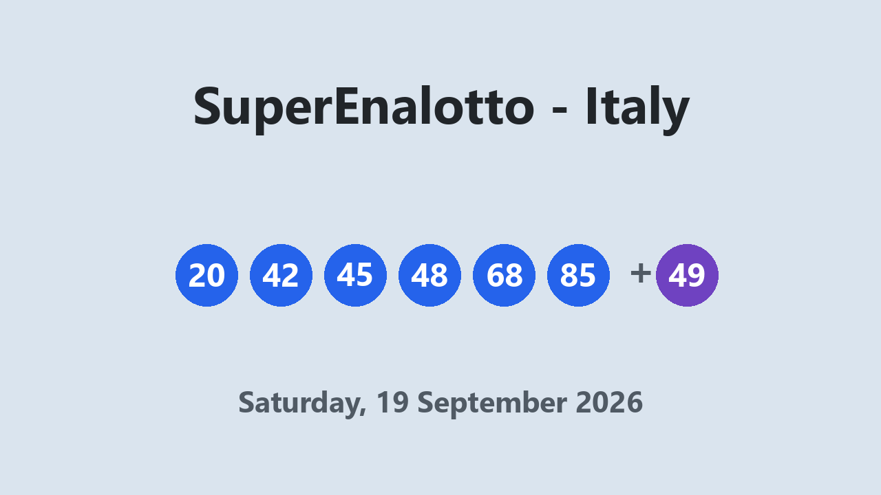 SuperEnalotto results 19 September 2026