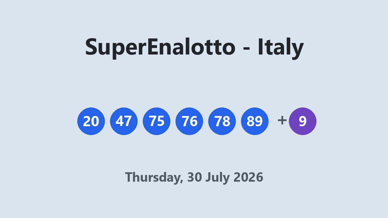 SuperEnalotto results 30 July 2026