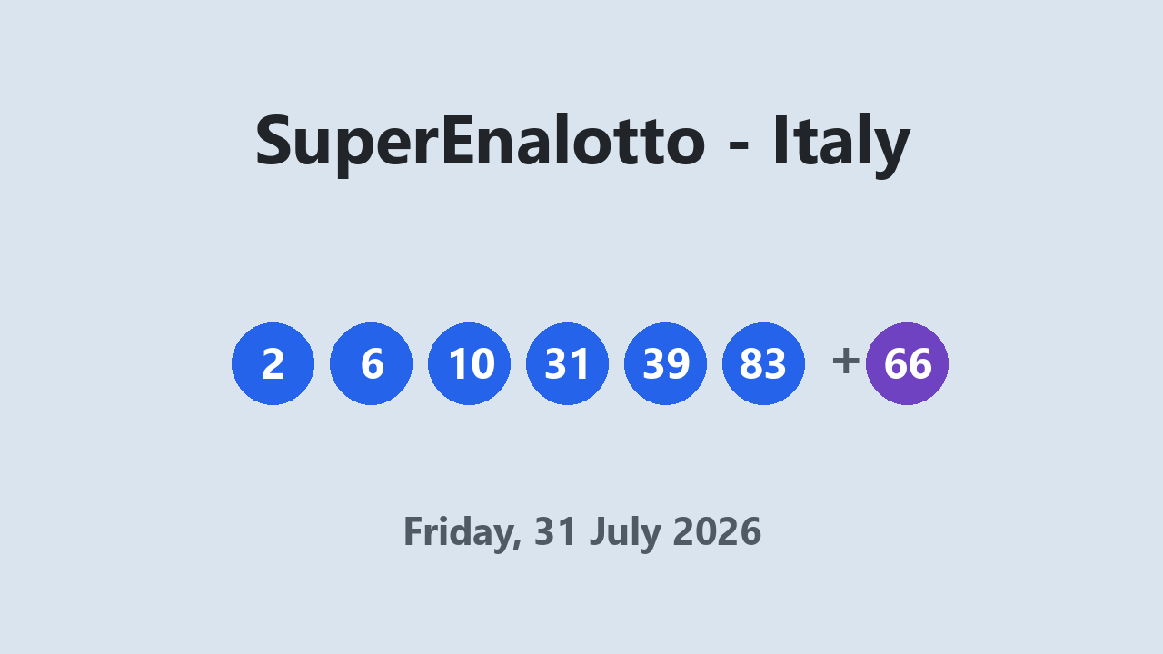 SuperEnalotto results 31 July 2026