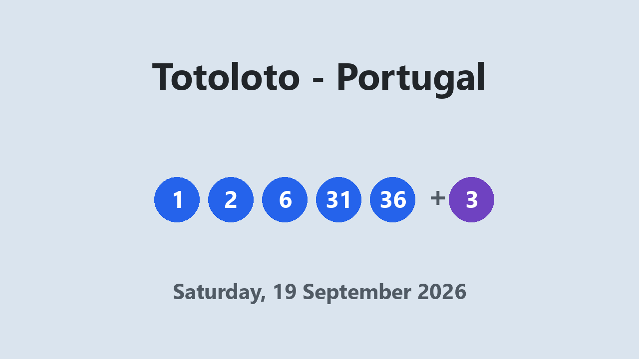 Totoloto results 19 September 2026