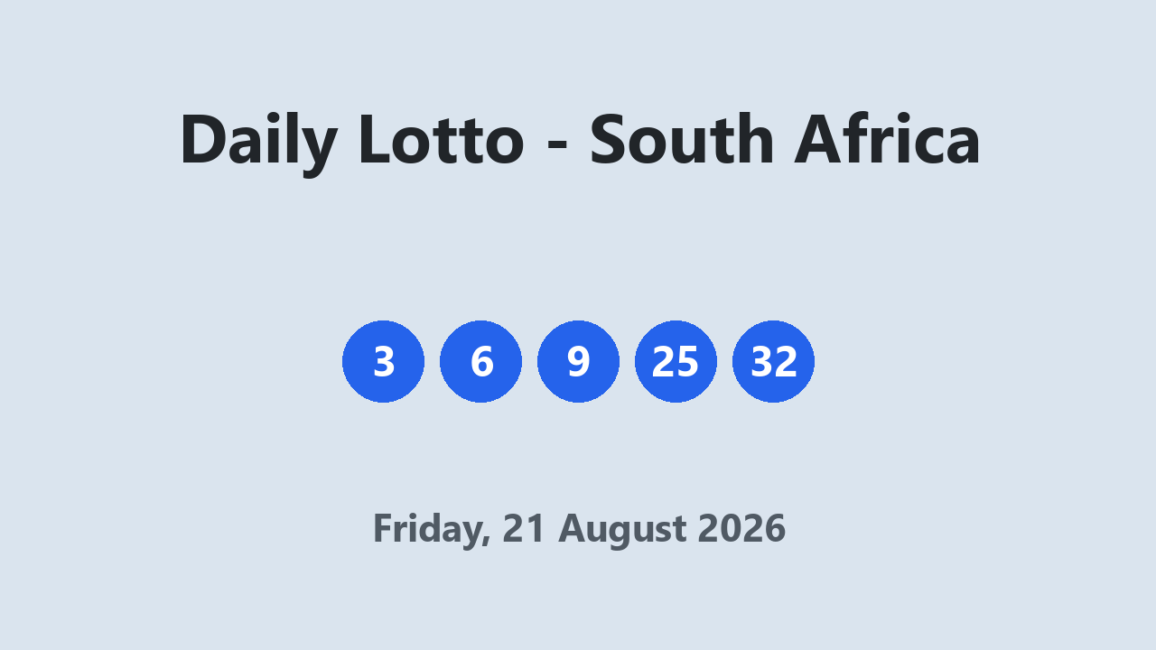 Daily Lotto results 21 August 2026