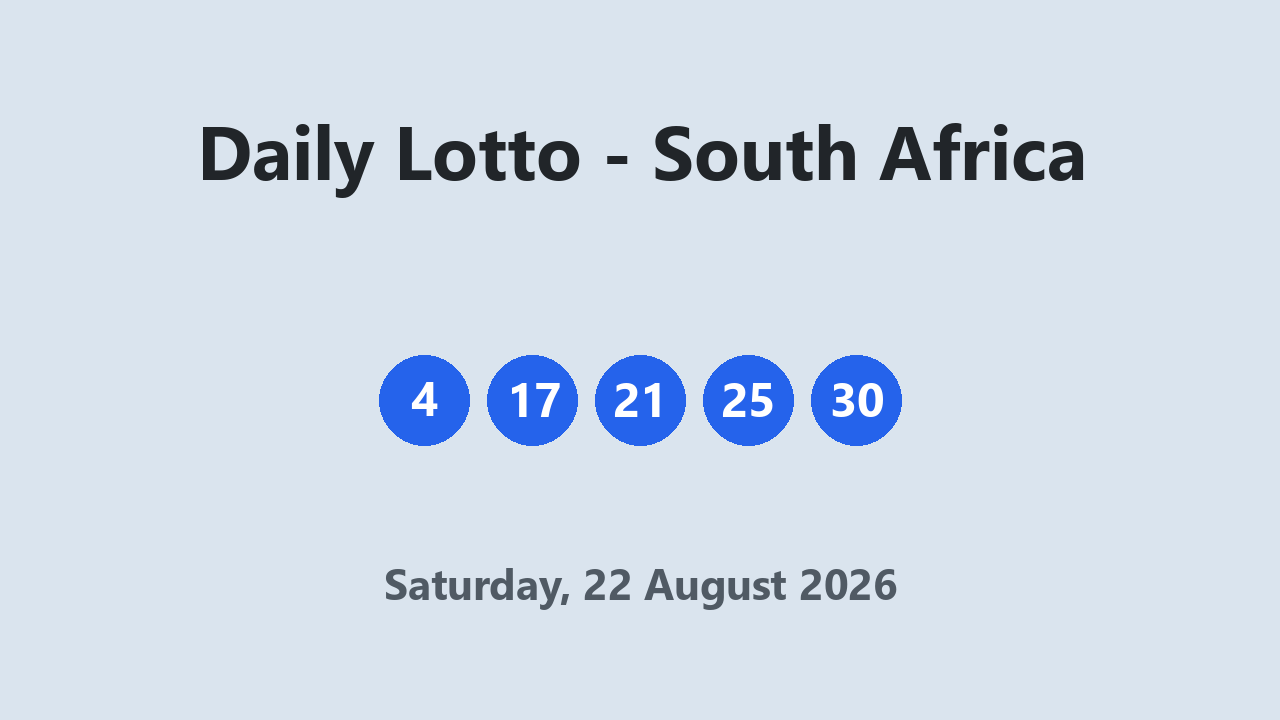 Daily Lotto results 22 August 2026