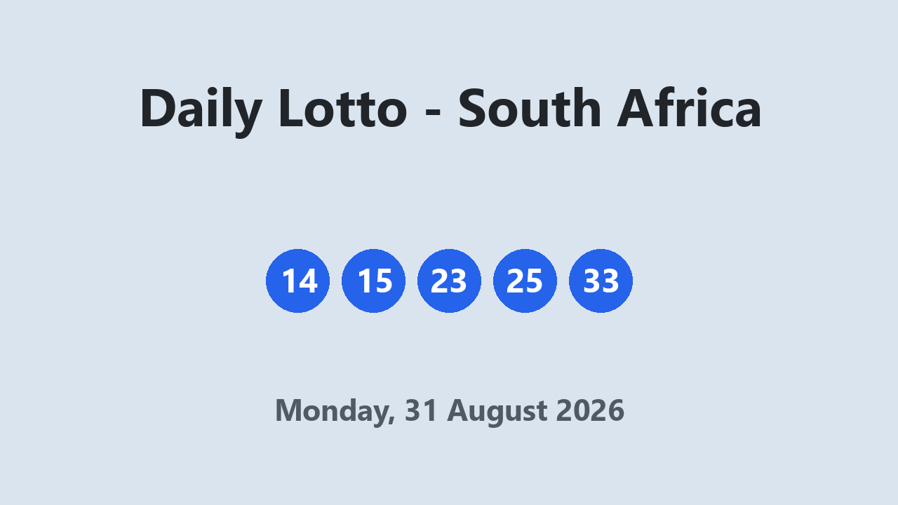 Daily Lotto results 31 August 2026