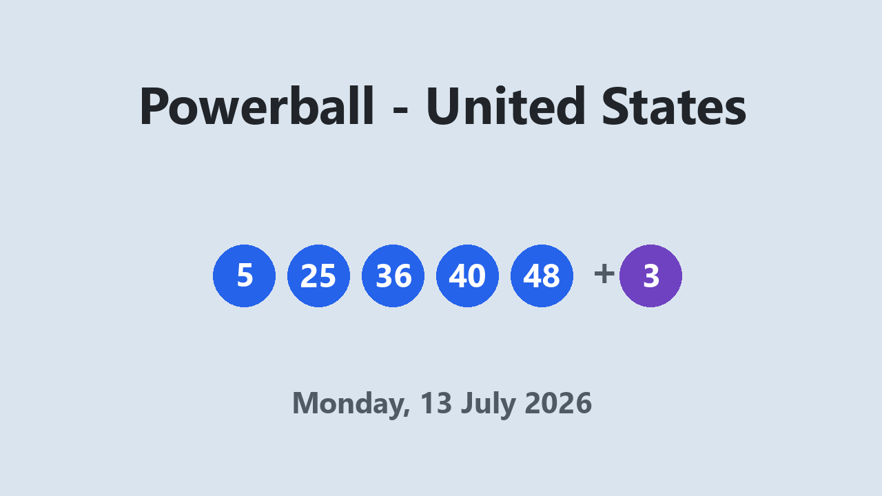 Powerball results 13 July 2026