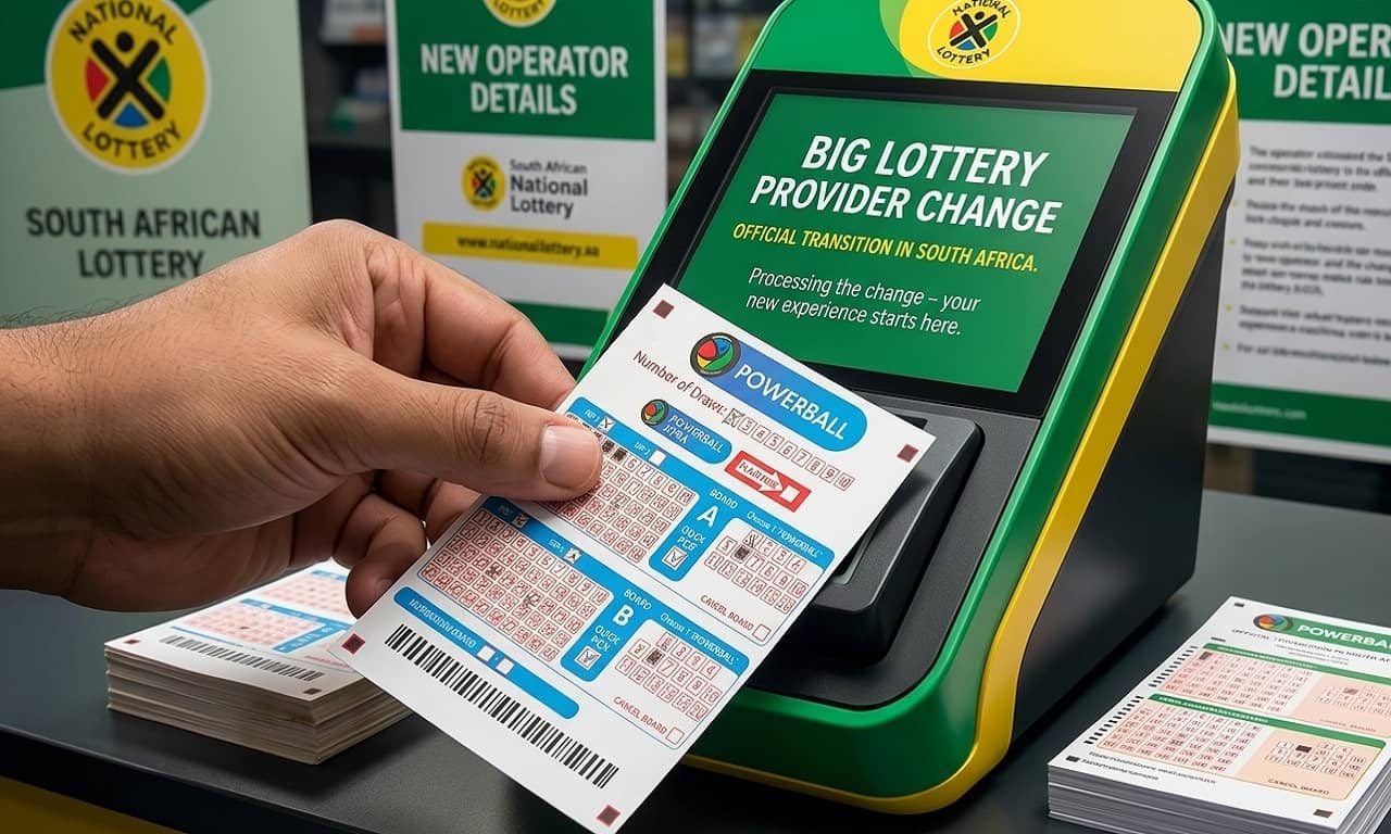 inside sa lottery outlet, look at cashier hand holding Powerball payslip